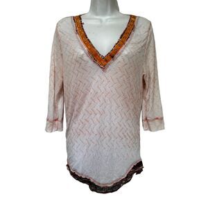 scrapbook sheer long sleeve v neck blouse Size L